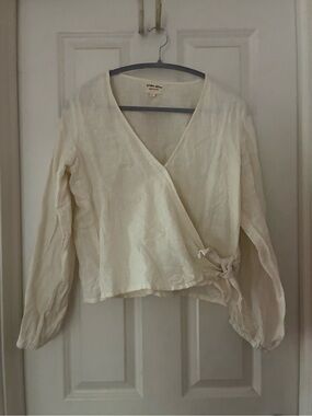 Tribe Alive Cream Linen Wrap Blouse